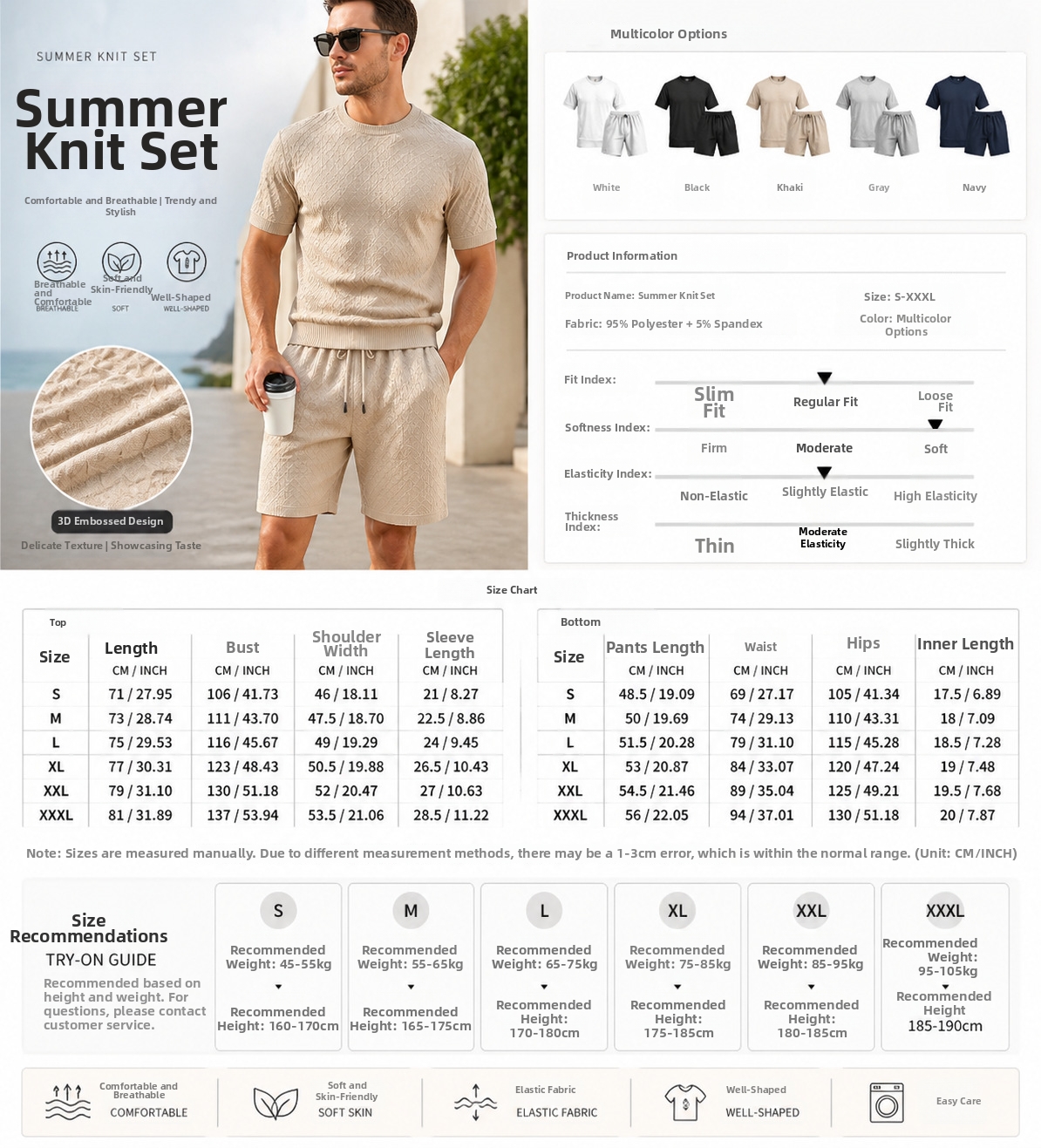 Men's Jacquard Print Short Sleeve Polo & Shorts Set, Breathable Quick-Dry Summer Sportswear For Casual & Active Lifestyle_viptrois.com