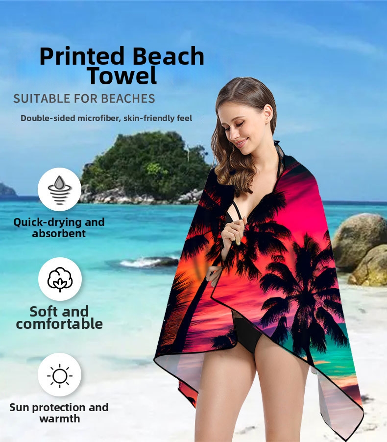Grande serviette de plage légère et à séchage rapide en microfibre, nouvelle serviette de plage imprimée pour l'été, châle de protection solaire, serviette de natation_voghion.com