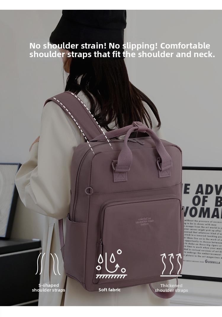 Zaino da donna colorato in nylon resistente all'acqua con logo stampato, versatile, ideale per l'istruzione, l'ufficio e la scuola._voghion.com