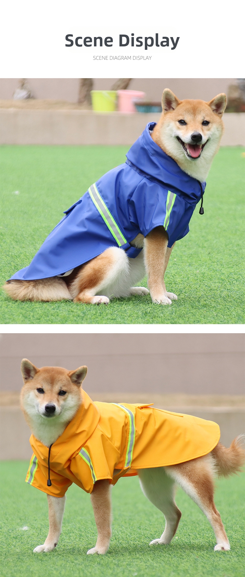 Reflective Dog Raincoat Waterproof Hooded Pet Jacket For Walking_voghion.com