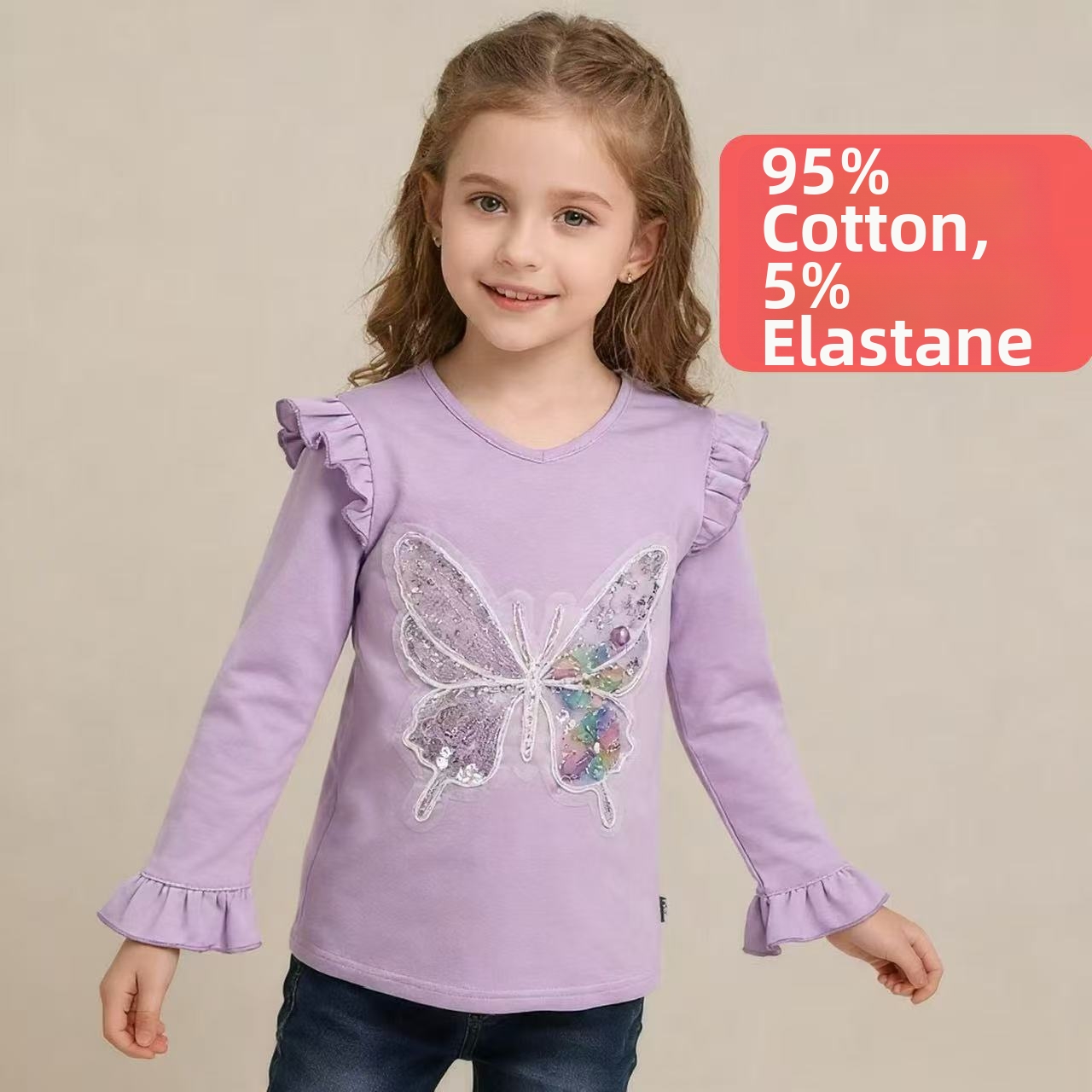 Langarmshirt mit Glitzerhasen-Print für Mädchen – Weiche Baumwollmischung für Kleinkinder und Kinder (3–8 Jahre) – Niedliches Freizeit-Top für Frühling, Herbst und Winter_voghion.com
