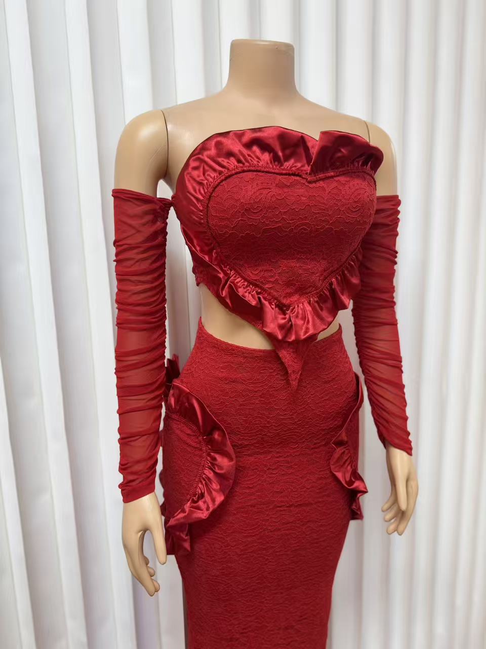 Women's Mesh Long Sleeve Two Piece Set Elegant Off-shoulder Outfit_voghion.com