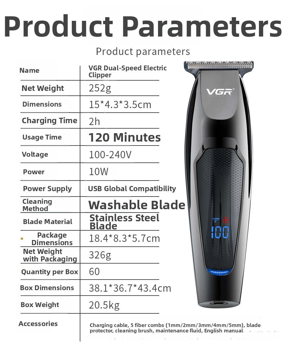 Electric Hair Clipper Trimmer For Men With Lcd Digital Display_voghion.com