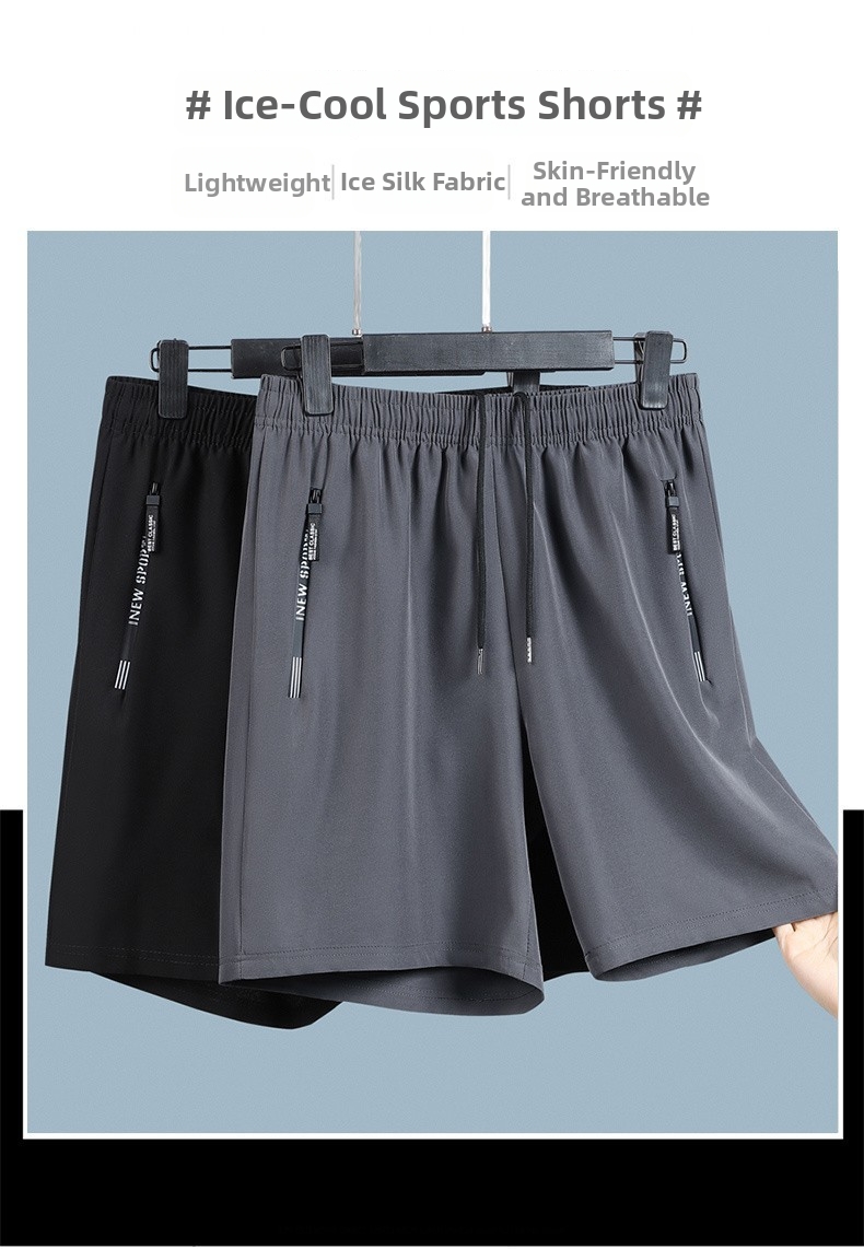 Herrenbekleidung, Herren-Freizeitshorts aus schnelltrocknender Eisseide, dünne Sporthose für Jugendliche, klimatisierte Plus-Size-Hose mit Fünf-Punkt-Funktion_voghion.com
