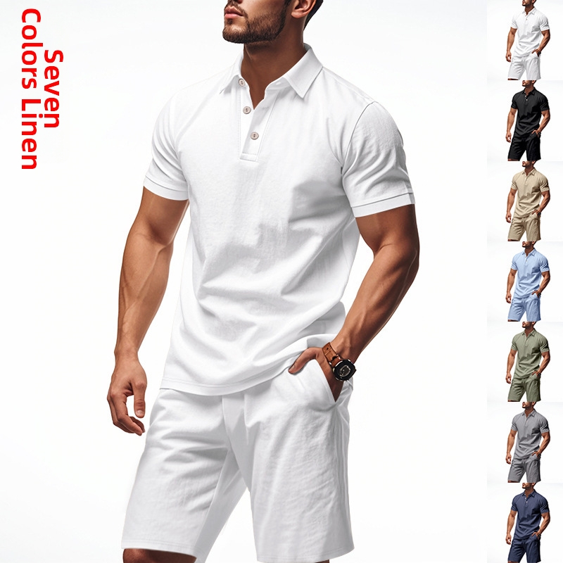 Breathable Men's Linen Polo Shirt & Shorts Set | Casual Summer Outfit | Beach Vacation Style_voghion.com