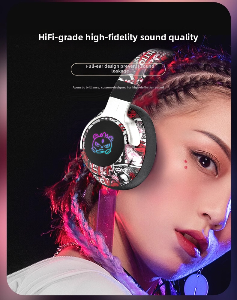 Graffiti Over Ear Headphones Bluetooth Wireless With Led Lights_voghion.com