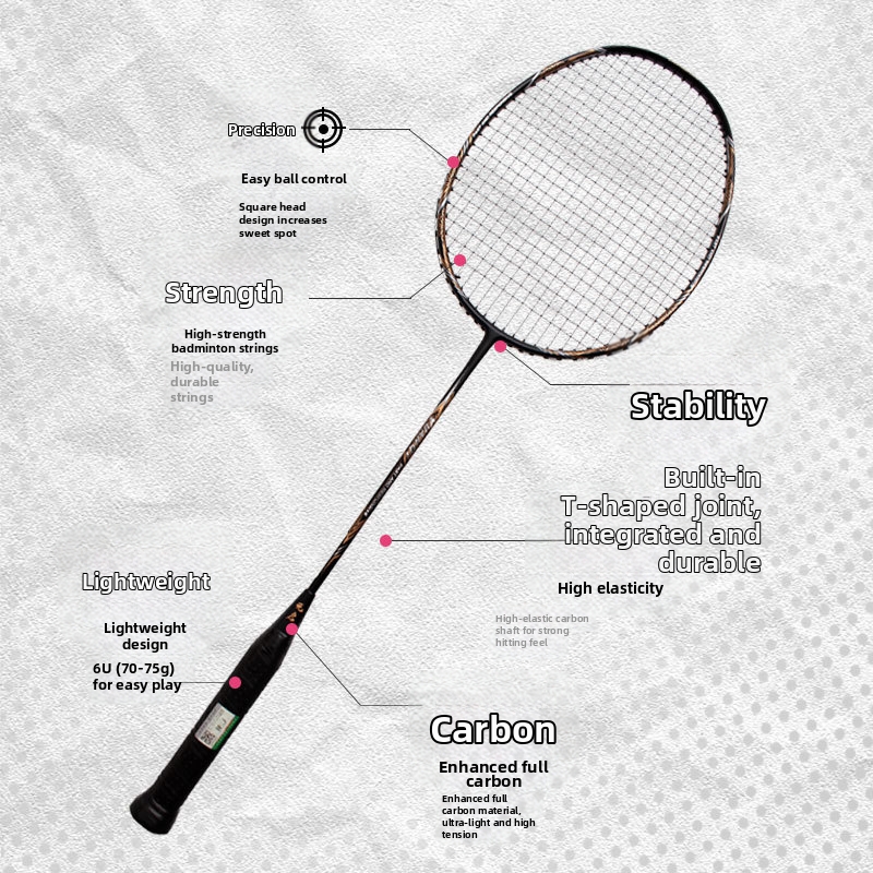 Authentischer, hochwertiger Badmintonschläger aus Kohlefaser für Erwachsene, geeignet für Amateurtraining, Einzelschläger_voghion.com