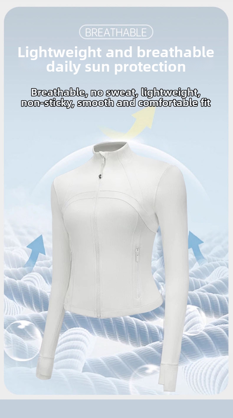 Women's Clothing Stand Up Collar Long Sleeved Sports Jacket Versatile Tight Fitting Short Ribbed Top Yoga Fitness Wear_ecoleips.com