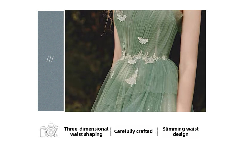 Luxurious Halter Neck Toast Dress Ethereal Green Forest Style Emcee Gown for Birthday Party Coming of Age Ceremony Women's Wedding Party Wear_ecoleips.com