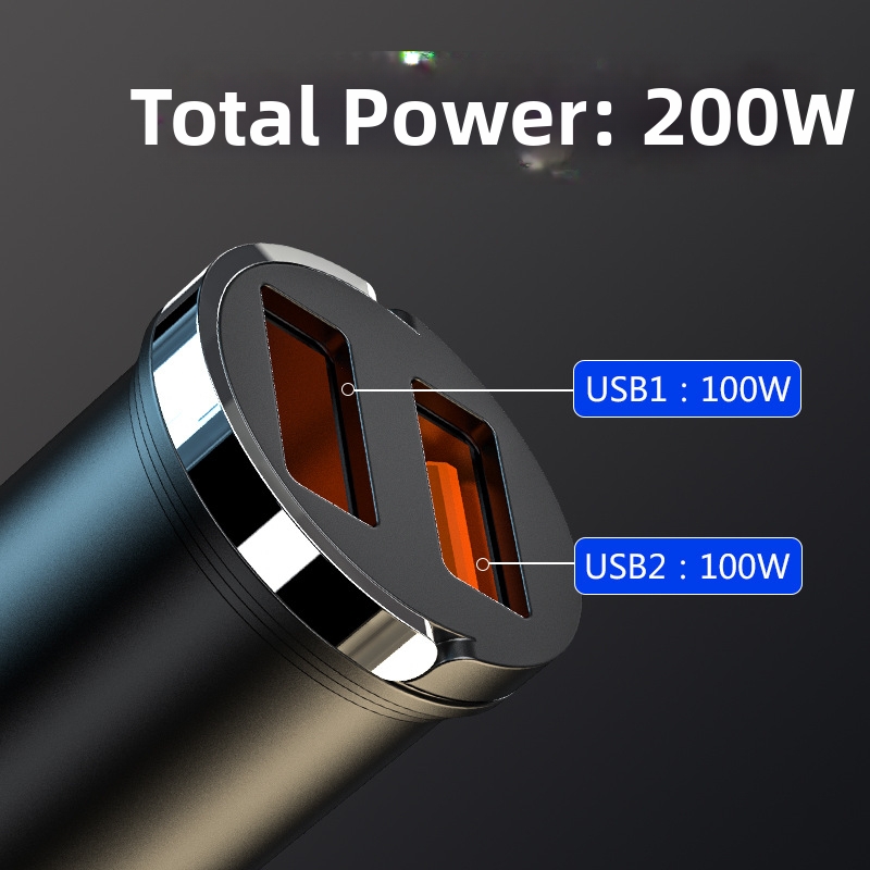 Nuovo caricabatteria da auto con anello di trazione, doppio USB, ricarica rapida, multifunzionale, accendisigari, mini accessorio di ricarica flash nascosto da 200 W_voghion.com