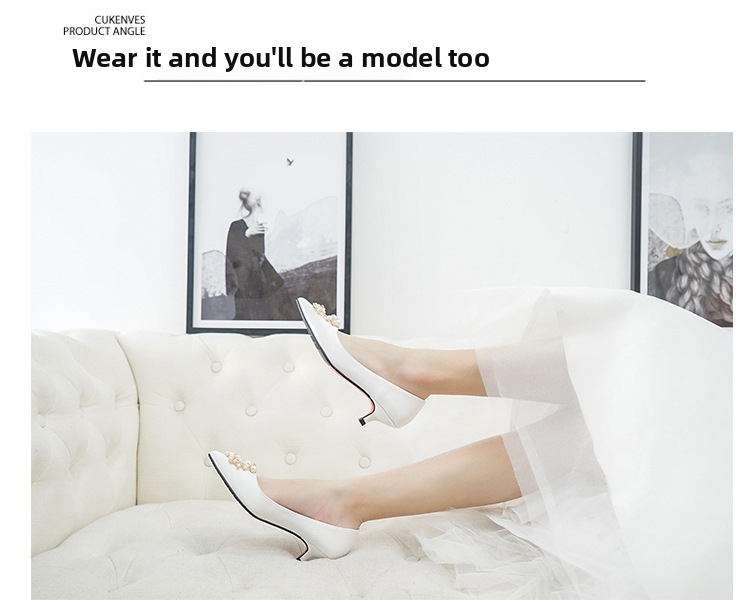 Champagne Rhinestone Mid Heel Wedding Shoes For Women_voghion.com