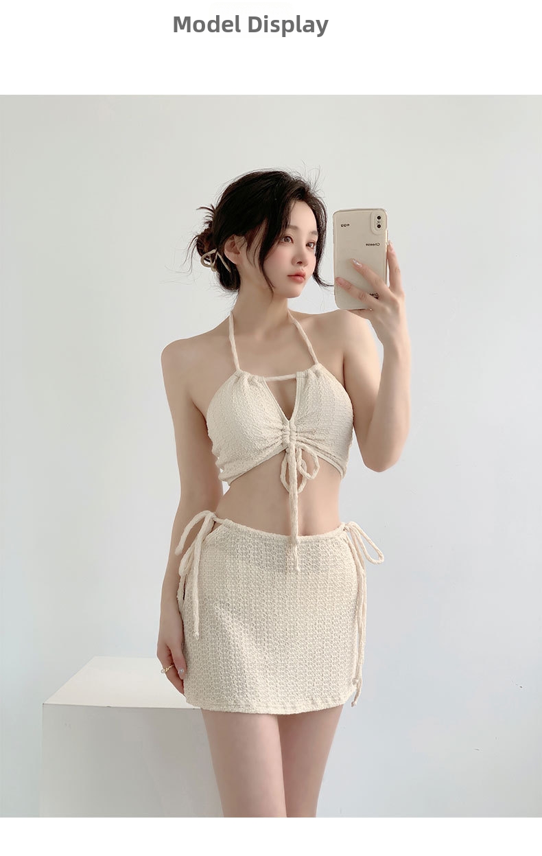 Women's High-End Lace-Up Swimsuit New Style Bikini Three Piece Set Skirt Style Two Piece Pure Sexy Conservative For Beach Or Hot Springs_ecoleips.com
