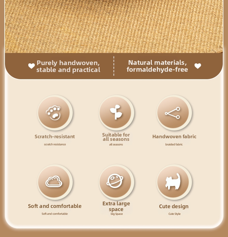 Woven Rattan Cat Bed With Cushion, Washable Scratching Mat_voghion.com