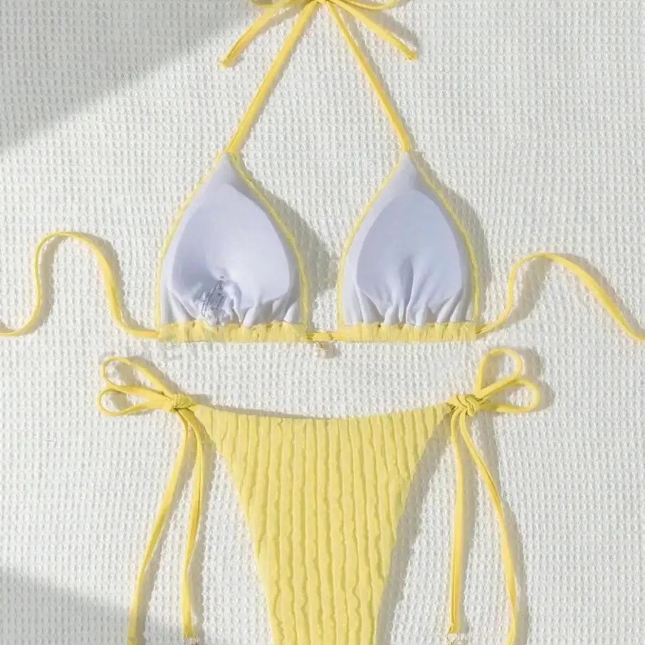 Gestreiftes Bikini-Set für Damen – sexy Bademode, verstellbares Triangel-Oberteil, Bikinihose mit Bindebändern an den Seiten – ideal für Strand und Pool im Urlaub_voghion.com