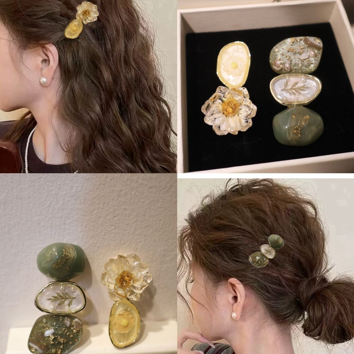 Summer Dried Flower Series Hair Clips, Bangs Clips, Mori-Style Girl Side Clips, Transparent Flower Resin Hair Accessories, Resin Daisies
