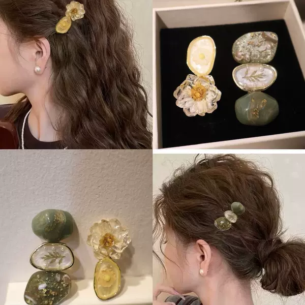 Summer Dried Flower Series Hair Clips, Bangs Clips, Mori-Style Girl Side Clips, Transparent Flower Resin Hair Accessories, Resin Daisies