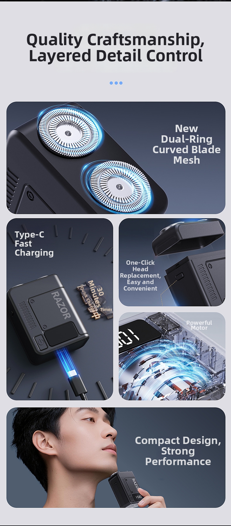 Mini afeitadora eléctrica para hombre recargable y lavable_voghion.com