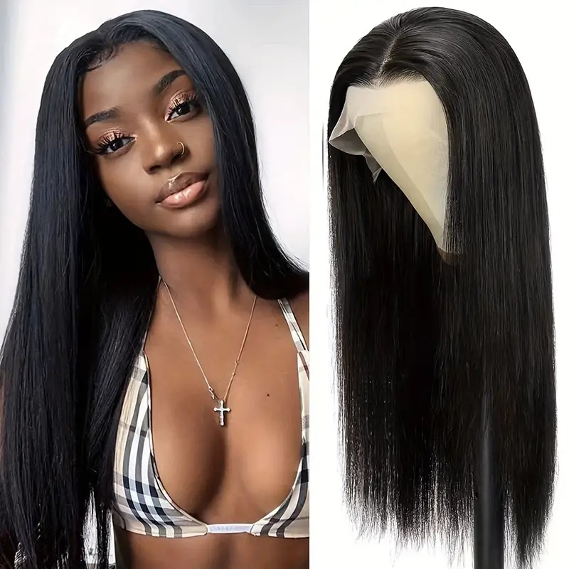 Peruca lace front sintética longa lisa risco ao meio_voghion.com