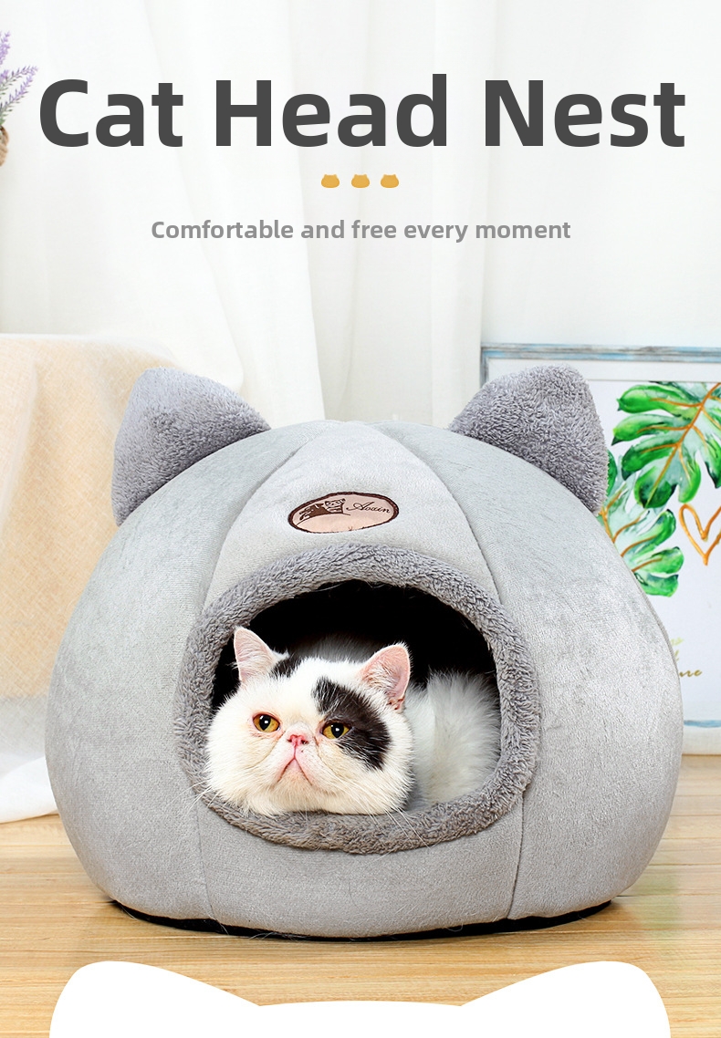 Lit grotte rond confortable et chaud pour chat et chien hiver_voghion.com