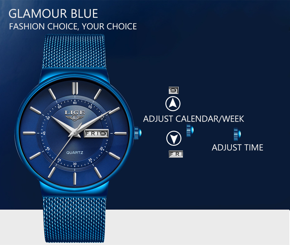 Men's Quartz Watch Ultra Thin With Mesh Strap And Dual Calendar_voghion.com