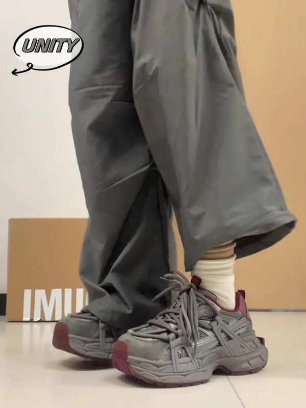 厚底老爹鞋女秋冬季新款加绒安可拉红灰色百搭休闲运动鞋|undefined
