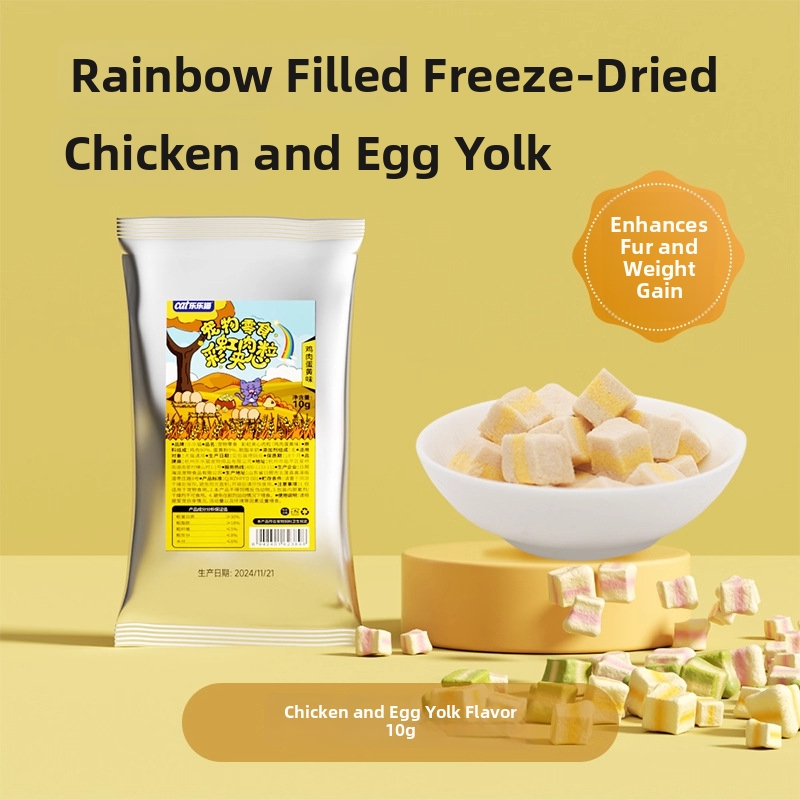 Katzensnacks mit Regenbogenfüllung, 10 g gefriergetrocknete Hühnerstückchen, zur Gewichtszunahme_voghion.com