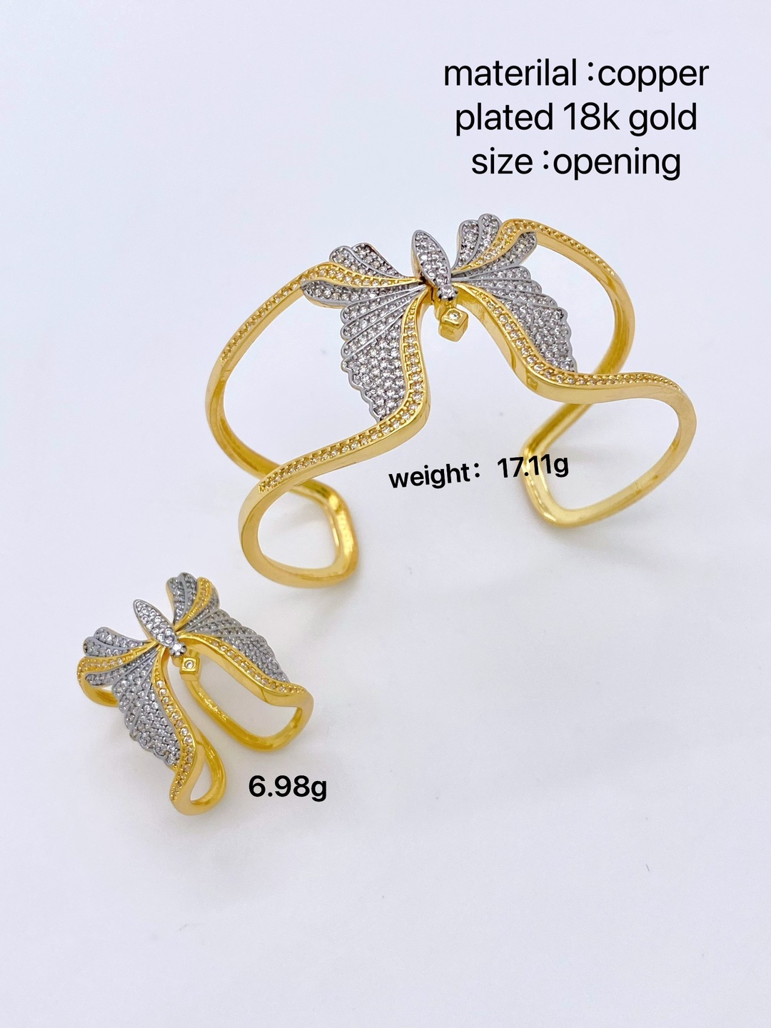 Butterfly Pattern All Seasons Season Wholesale Jewelry Elegant Glam Butterfly Copper Mixed Metal Plating Rings Bangle