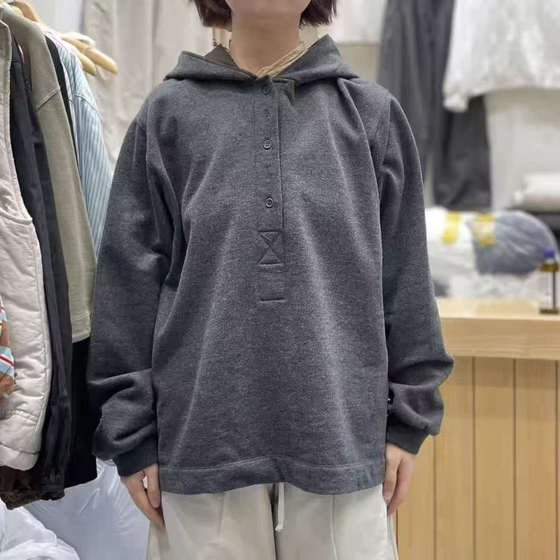 South Korea's Dongdaemun Gallery Autum 2025 New Hooded Half-Buttoned Fashionable Long-Sleeved Pullover Sweatshirt