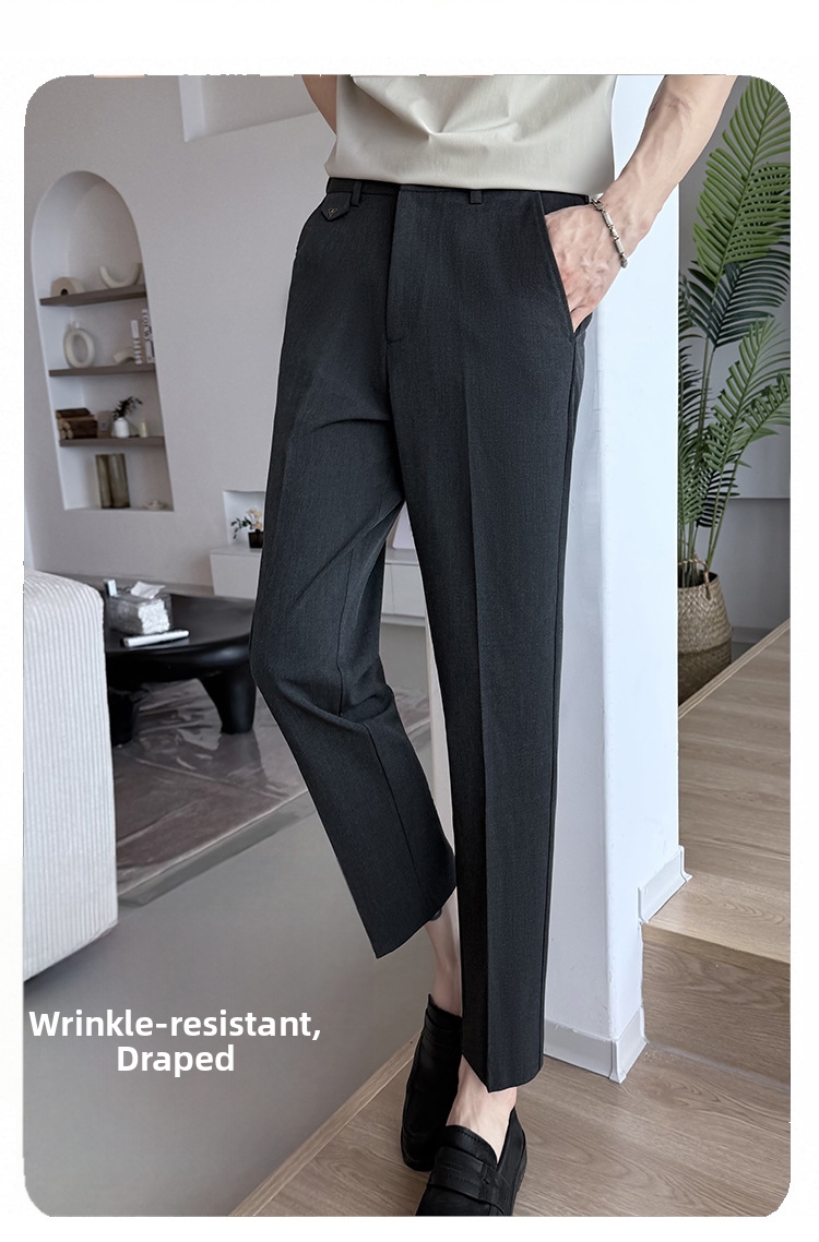 Men's Cropped Skinny Suit Trousers Casual Wedding Formal Business Spring Summer New Style_viptrois.com