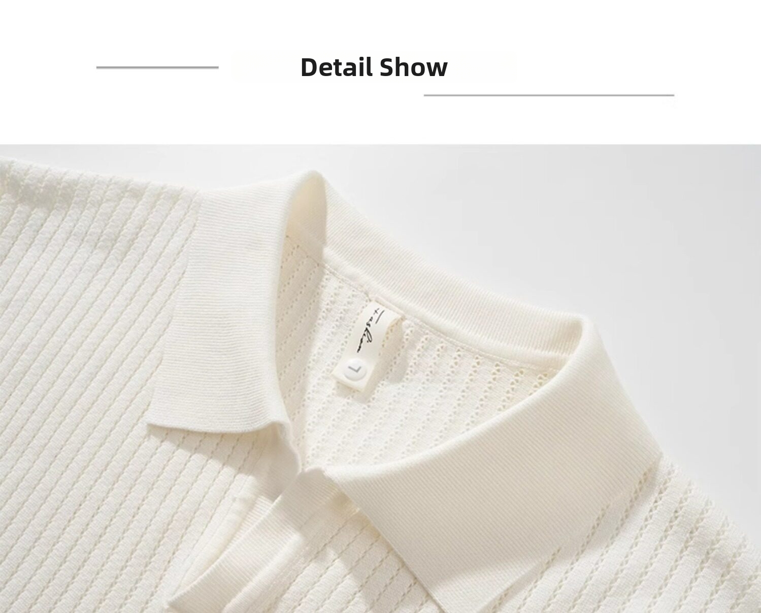 Herren Polo Shirt Elfenbeinweiß Eisseide Strick Kurzarm_voghion.com