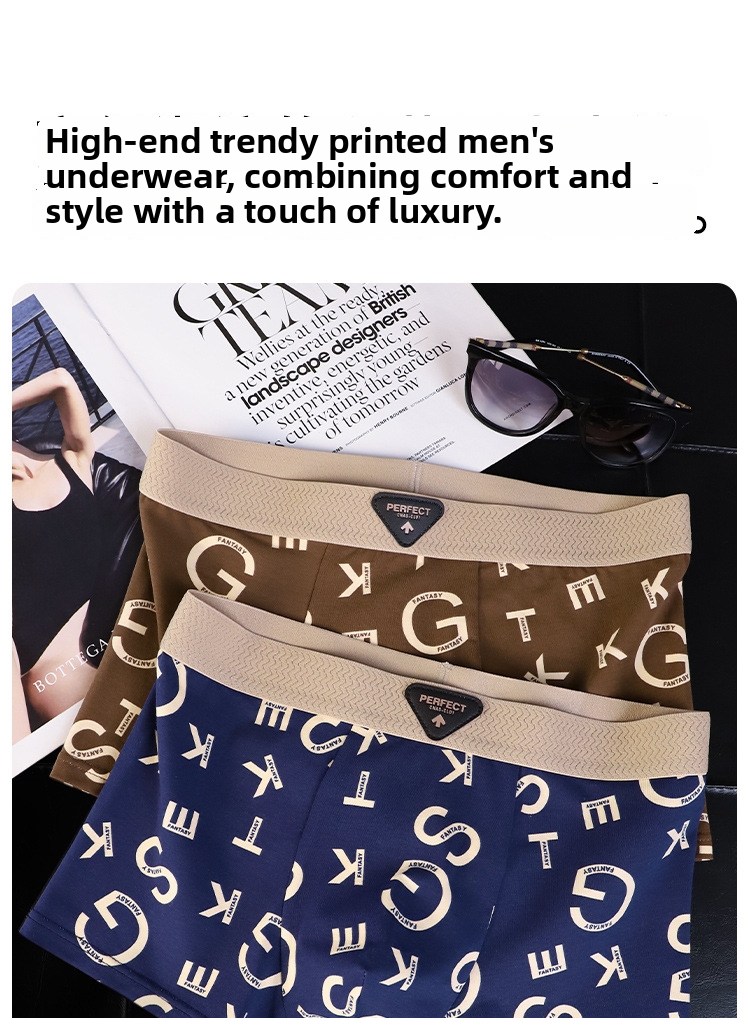Sous-vêtements et vêtements de nuit pour hommes - Slips en coton avec imprimé lettres, design color block, boxers haut de gamme pour l'été_voghion.com