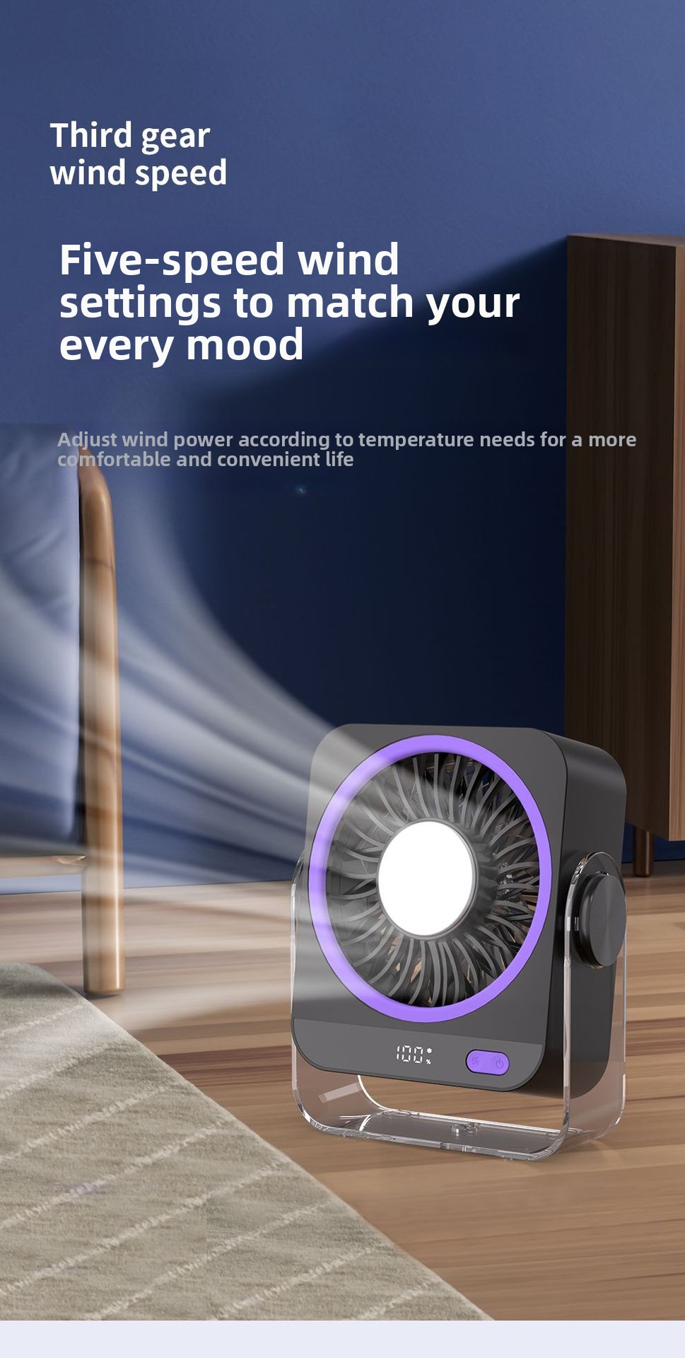Desktop Portable Fan Usb Rechargeable With Digital Display_voghion.com