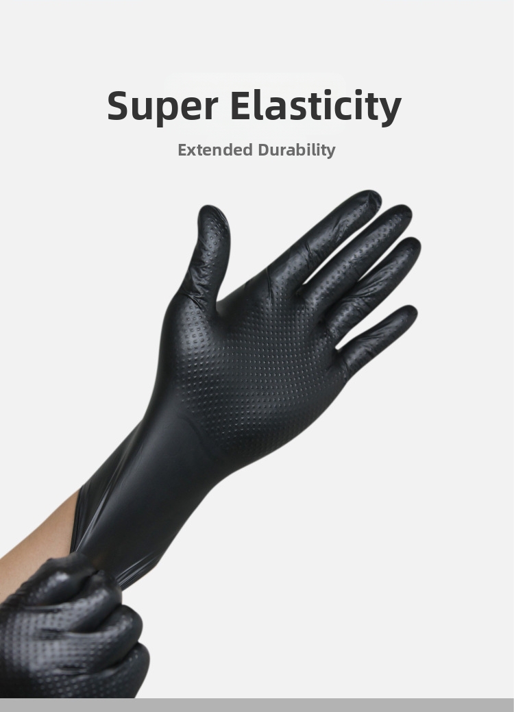 Gants nitrile jetables épais noir résistants acides alcalis_voghion.com