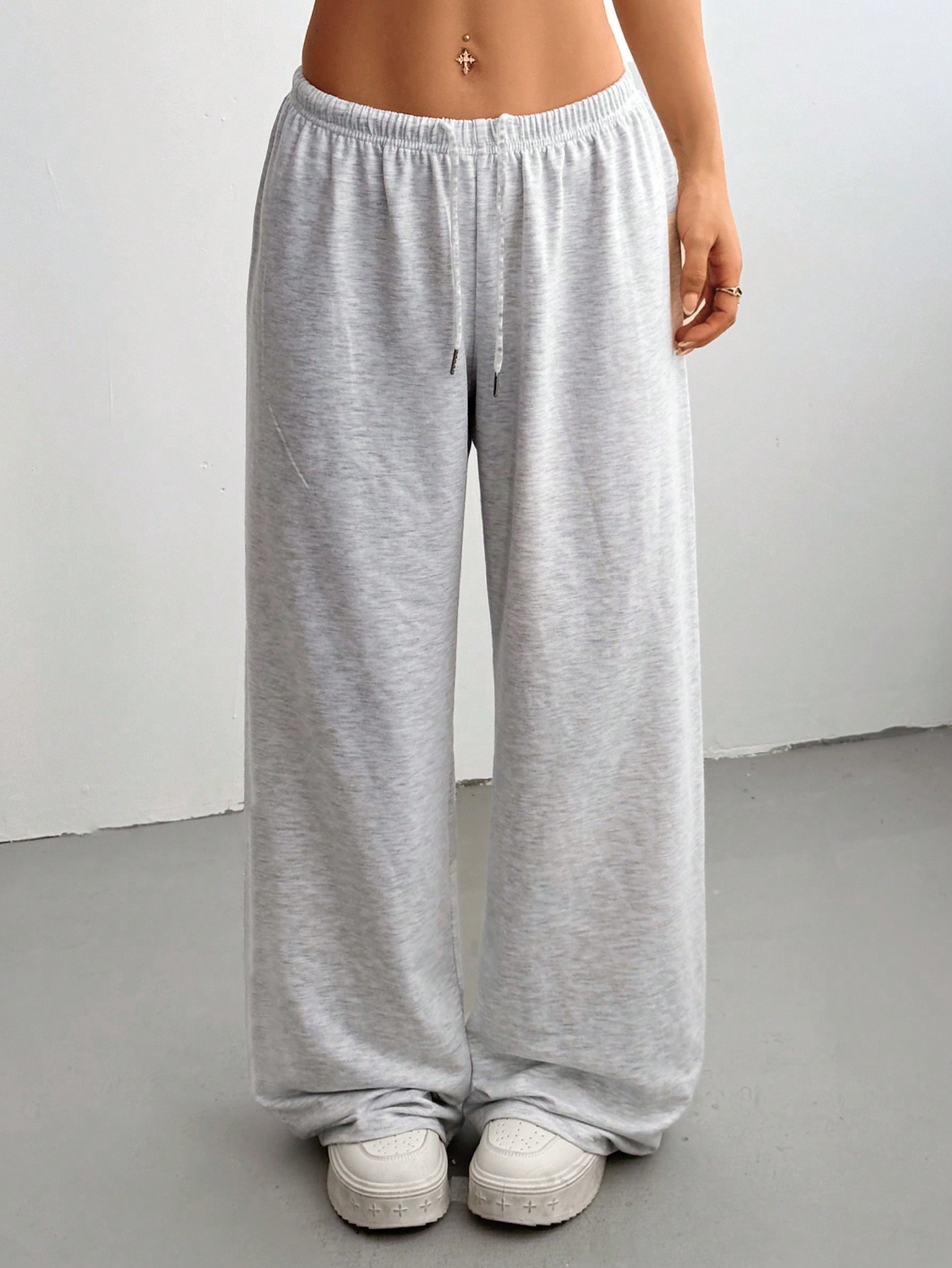 Women's Wide-leg Yoga Pants With Side Drawstring And Webbing_voghion.com