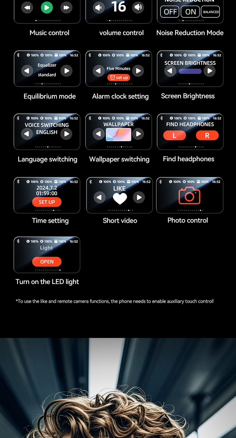 Clip On Bluetooth Earphones With Touchscreen And Colour Display_voghion.com