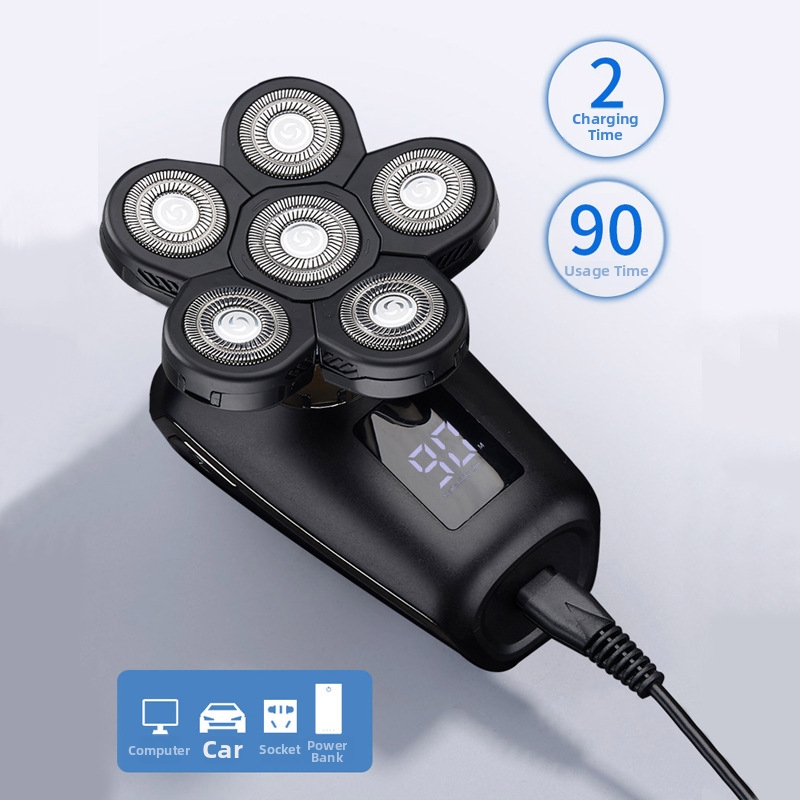 Electric Shaver Bald Head Hair Clipper Digital Display Six Blade Multi-Functional 5-in-1 Razor_voghion.com