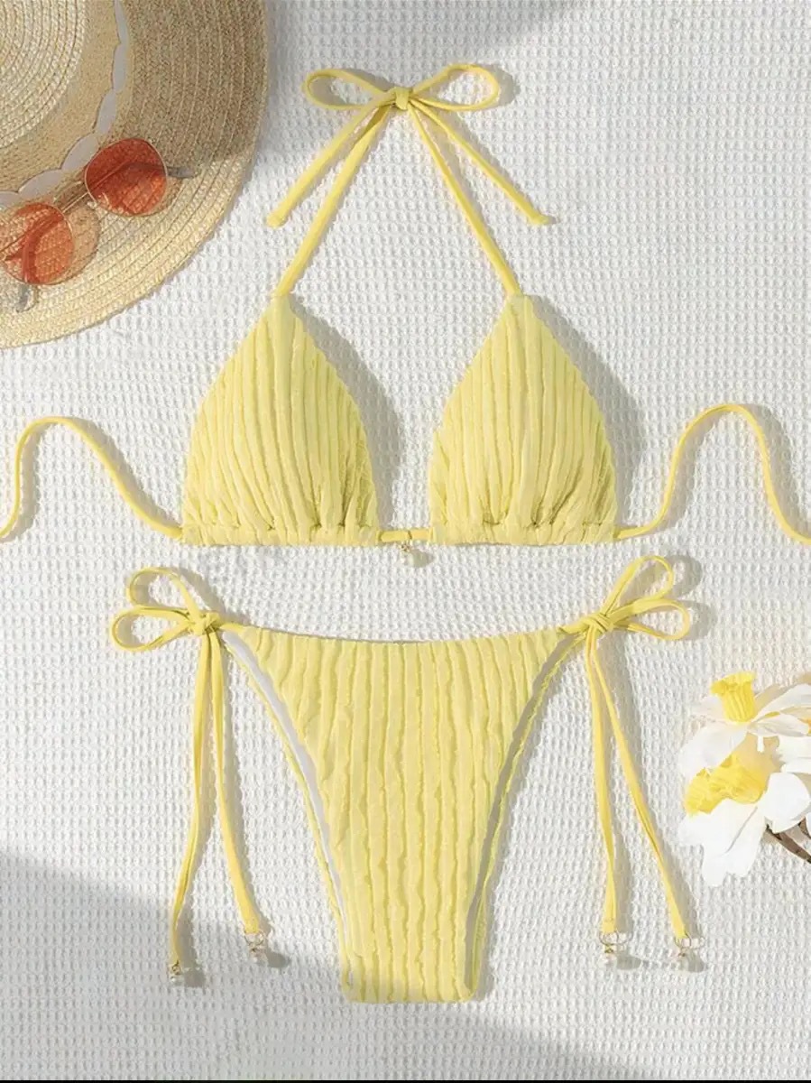 Damen Bikini Set Gestreift Sexy Bademode Triangel Bikini_voghion.com