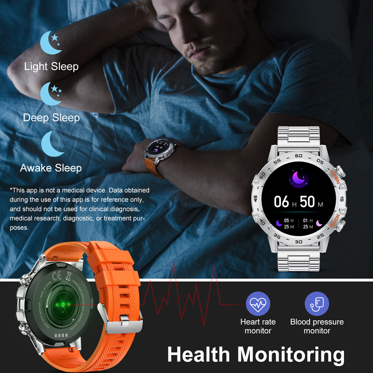 Reloj inteligente para hombre edición K52: monitor de salud multifuncional e impermeable con tensiómetro y monitor de frecuencia cardíaca para deportes y actividades al aire libre._voghion.com