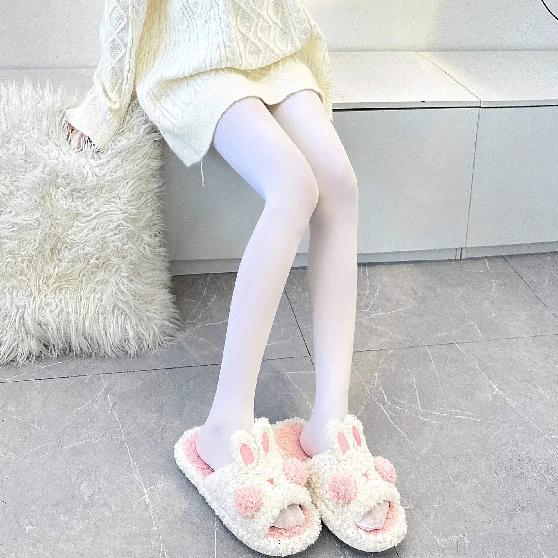 Japanese white velvet swan, black demi-season warm tights