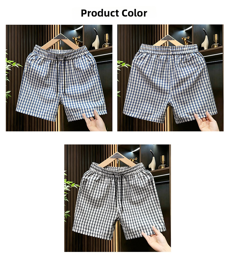 Men's Blue Plaid Straight Leg Shorts Trendy Versatile Summer Thin Striped Casual Sports Bottoms_viptrois.com