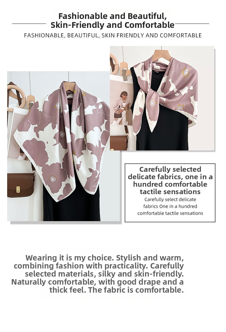 Floral Print Square Scarf For Women Spring Autumn Artistic Retro Style Travel Photography Accessory_voghion.com