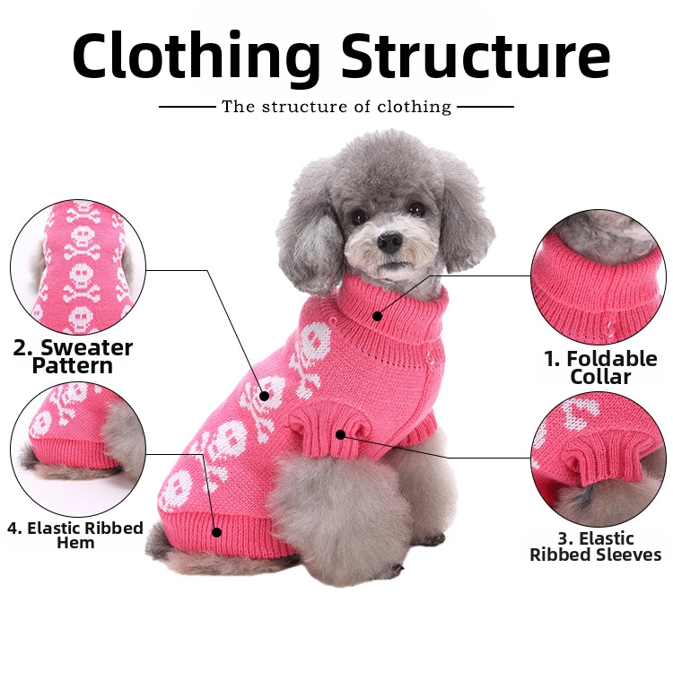 Bone Stripe Turtleneck Dog Sweater Snowflake Mesh Christmas Pet Clothes For Dogs_voghion.com