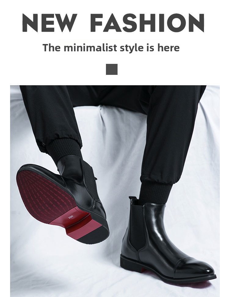plus Size Men's High Top Leather Boots Pointed Toe Slip-On Autumn Winter Martin Chelsea Boots with Red Sole British Casual_vogvips.com
