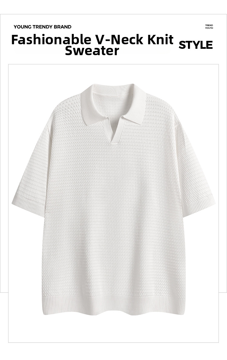 Men's Polo Shirt Lightweight Breathable V-neck Knit Pullover_voghion.com