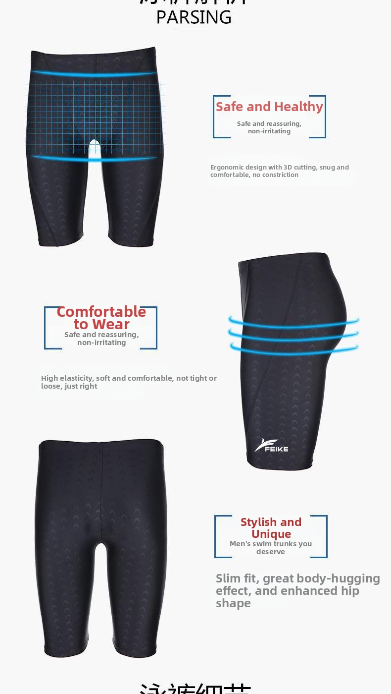 Ensemble de natation pour homme : maillot de bain imperméable à séchage rapide, imitation peau de requin, avec lunettes et bonnet._voghion.com