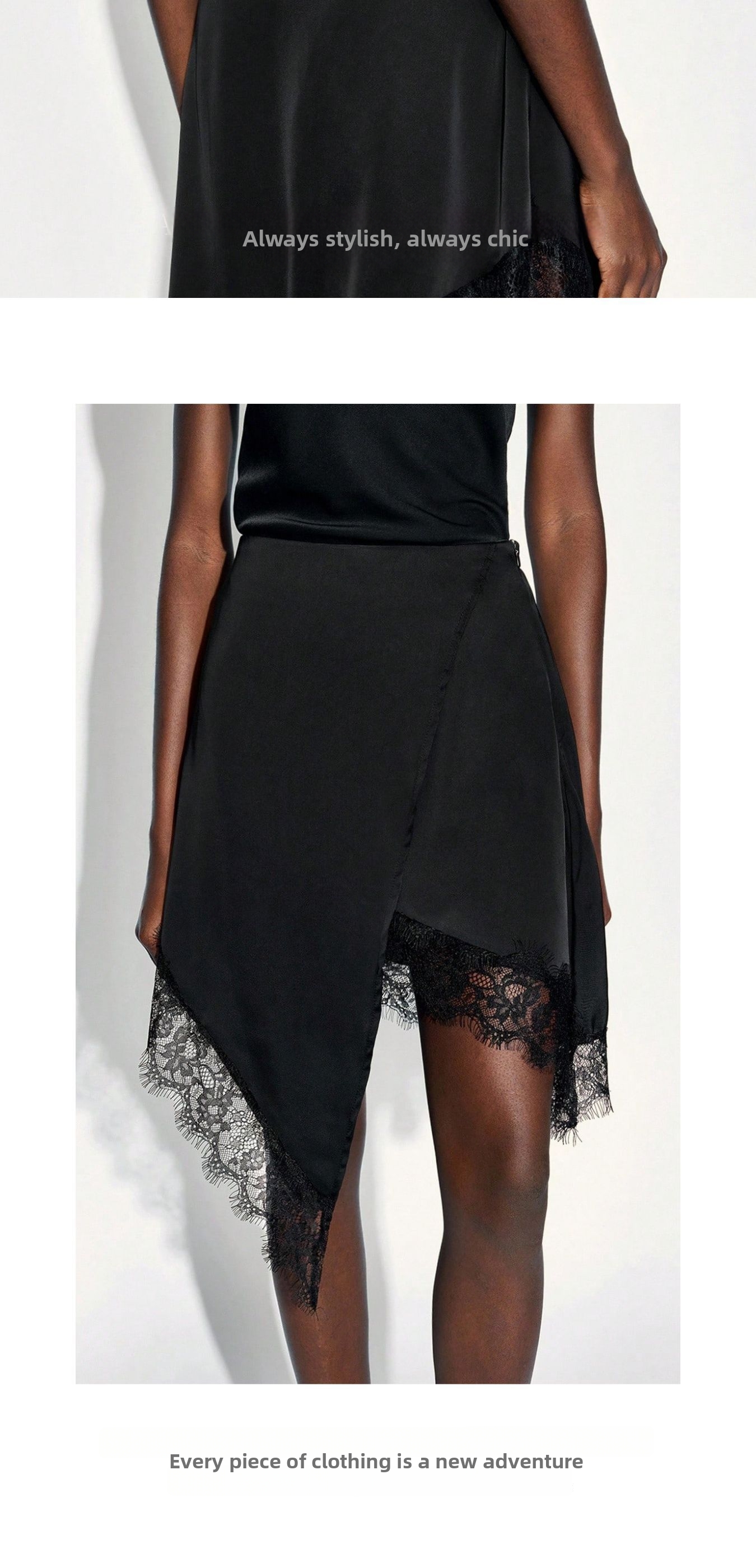 Silk Slim Fit A-Line Skirt Lace Trimmed Snowflake Design Irregular Style New Arrival Women's Bottoms_ecoleips.com
