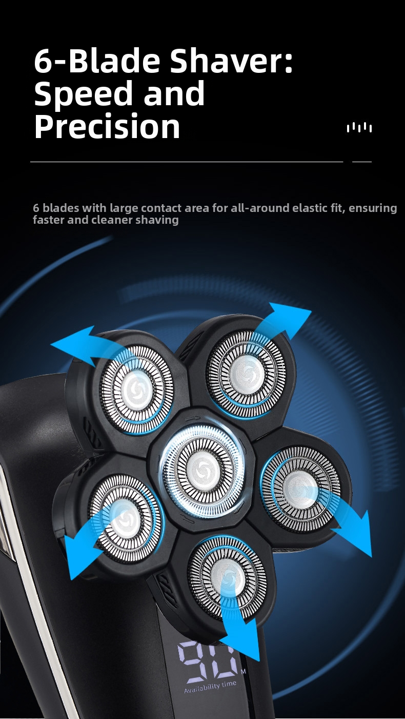 Electric Shaver Bald Head Hair Clipper Digital Display Six Blade Multi-Functional 5-in-1 Razor_voghion.com