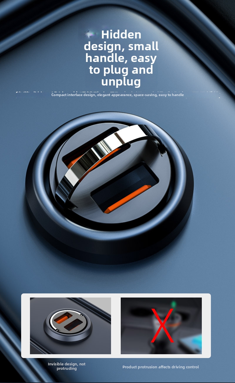 Nuovo caricabatteria da auto con anello di trazione, doppio USB, ricarica rapida, multifunzionale, accendisigari, mini accessorio di ricarica flash nascosto da 200 W_voghion.com