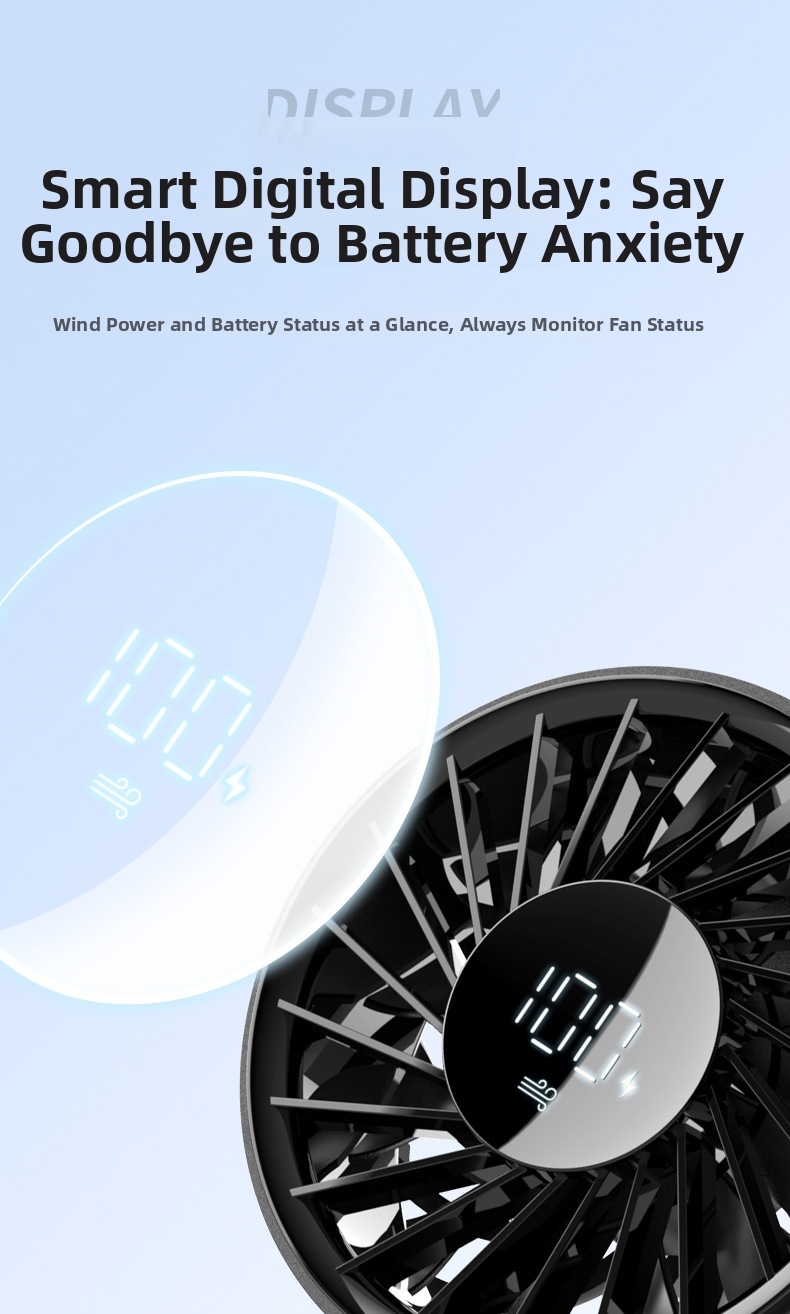 Portable Handheld Fan With Usb Digital Display And Foldable Neck_voghion.com