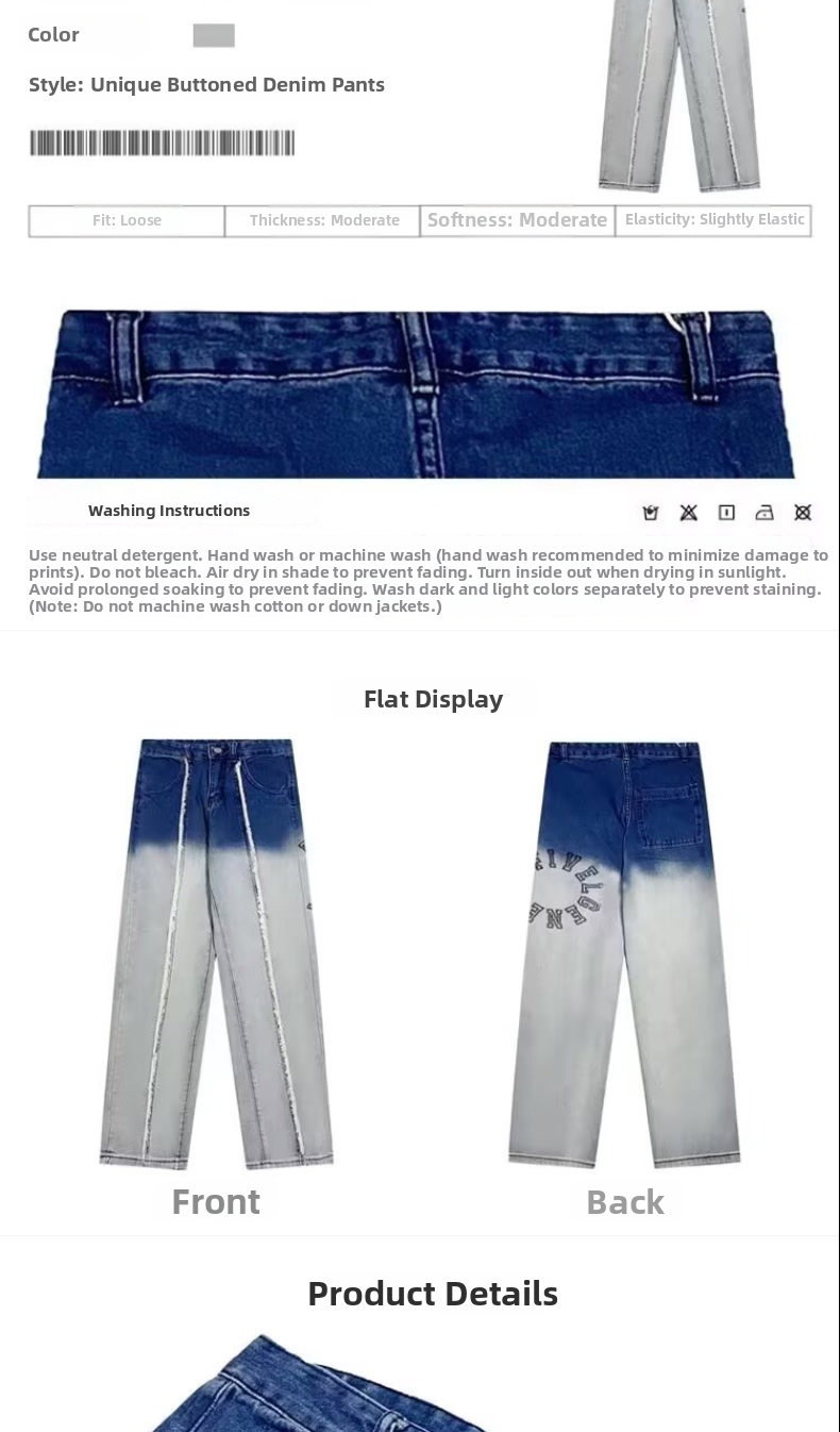 Men's Retro Washed Straight Leg Jeans High Street Style Gradient Design Spring Cool Wide Leg Trousers_mkmklike.com